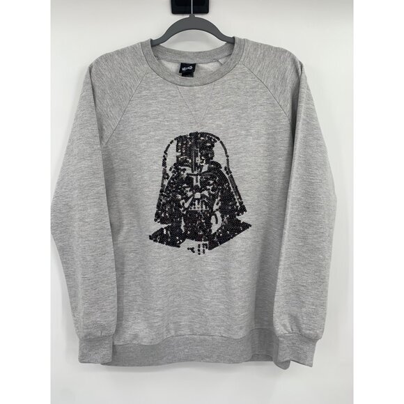 Disney‎ Star Wars Black Sequin Darth Vader Grey Women's Sweatshirt Size Medium - Picture 5 of 7